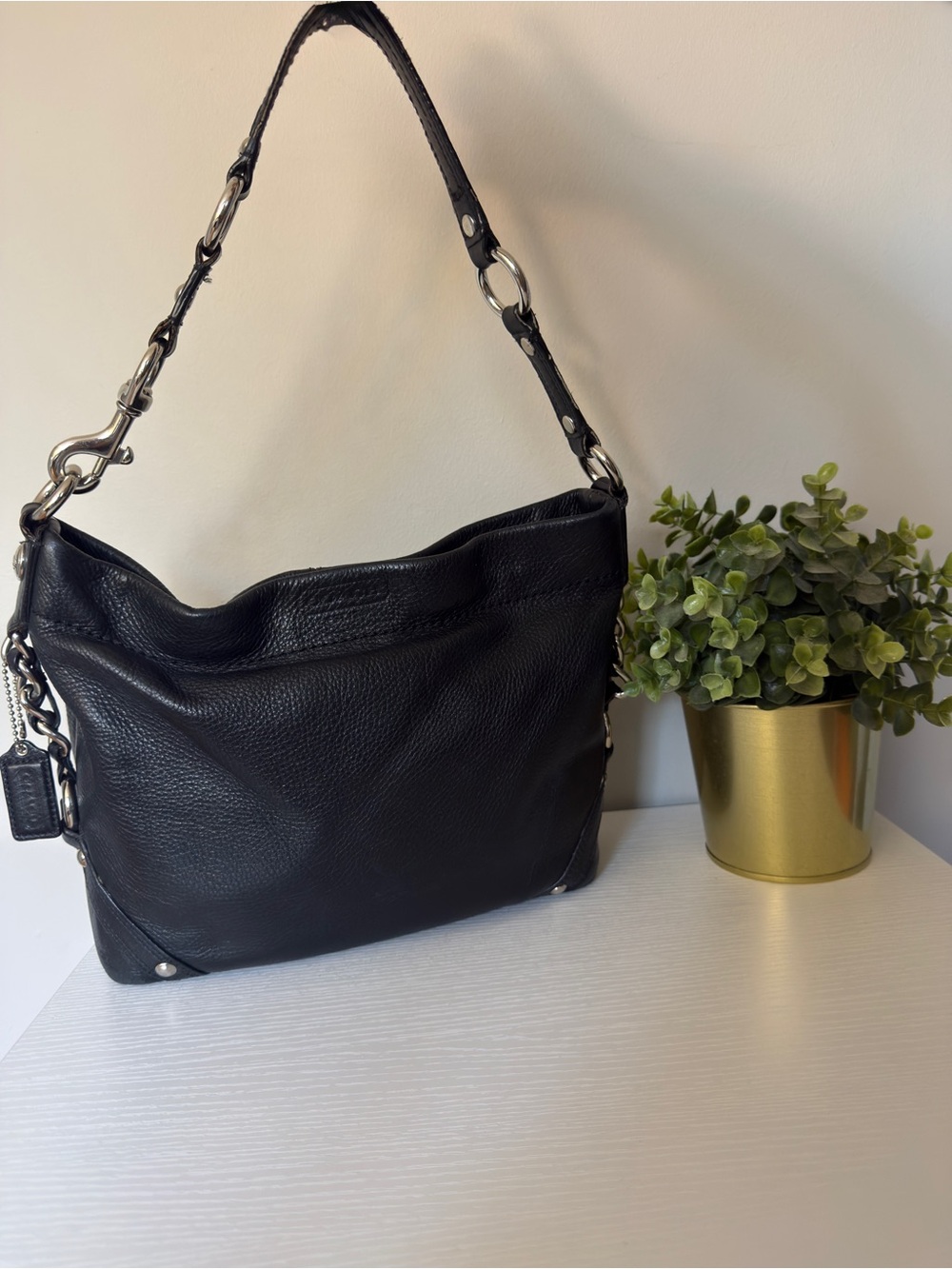 Vintage Coach Carly Black Leather Hobo Shoulder Bag - F15251